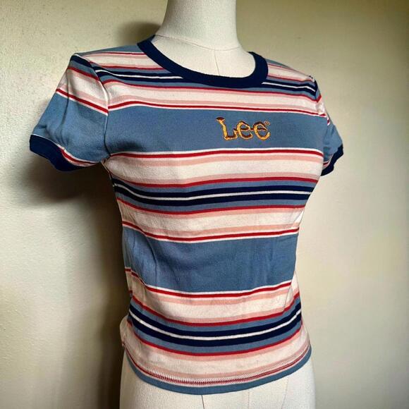 Lee x F21 blue and red striped retro inspired top with embroidered logo! - Picture 1 of 3